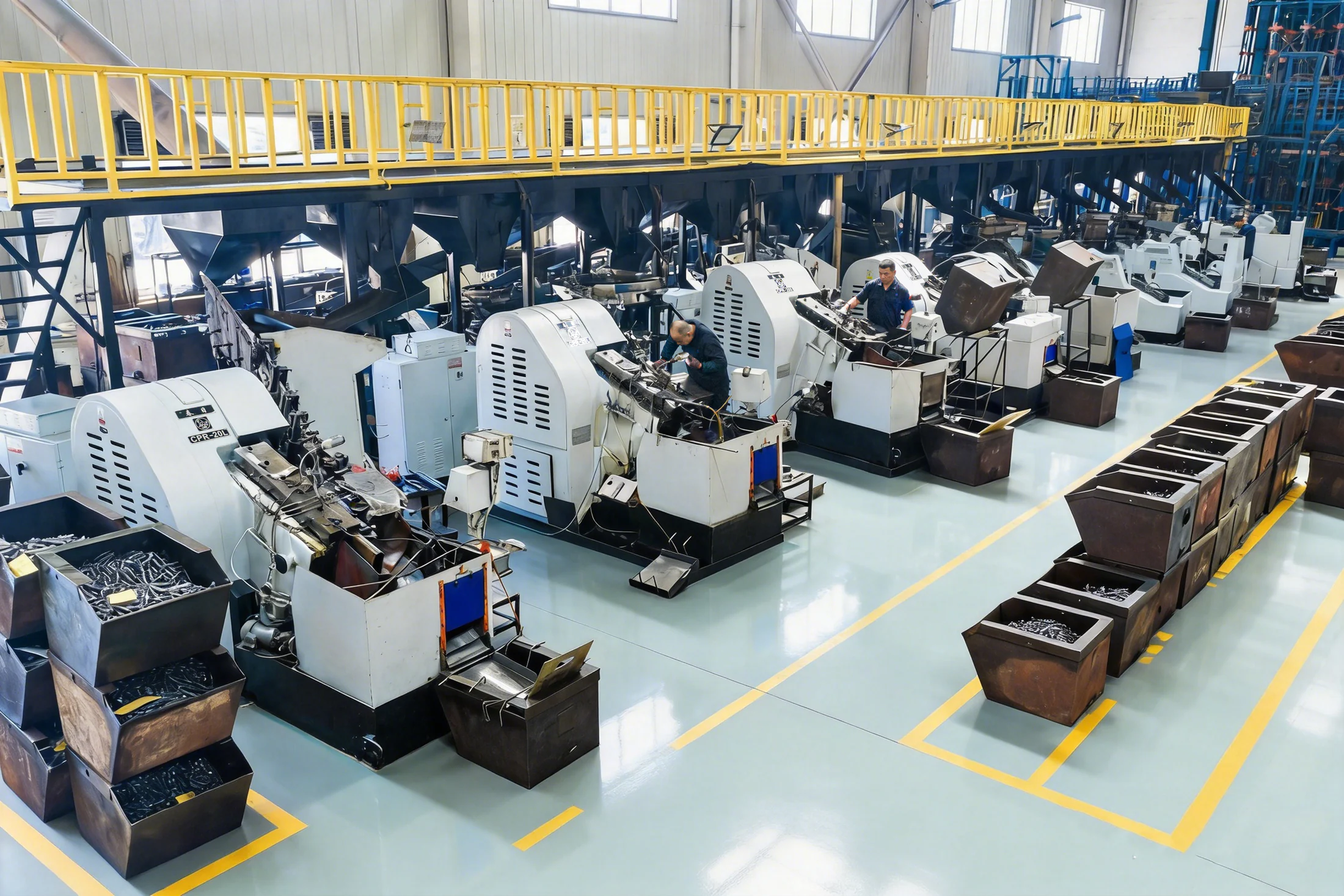 Operators working at thread rolling machines
