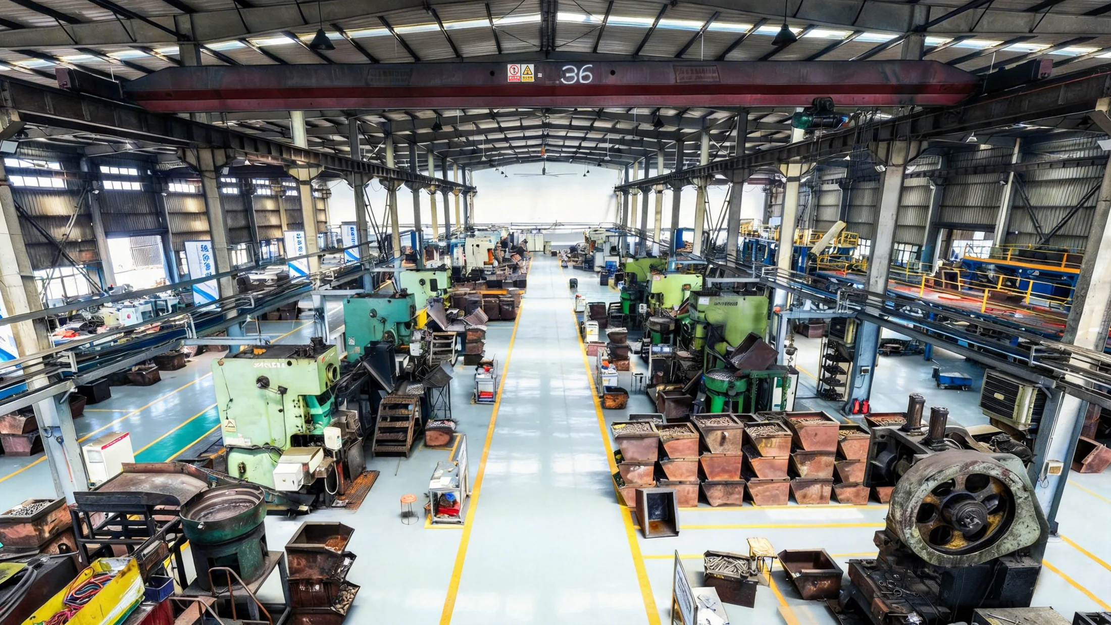 Hot-forming production workshop with forming presses