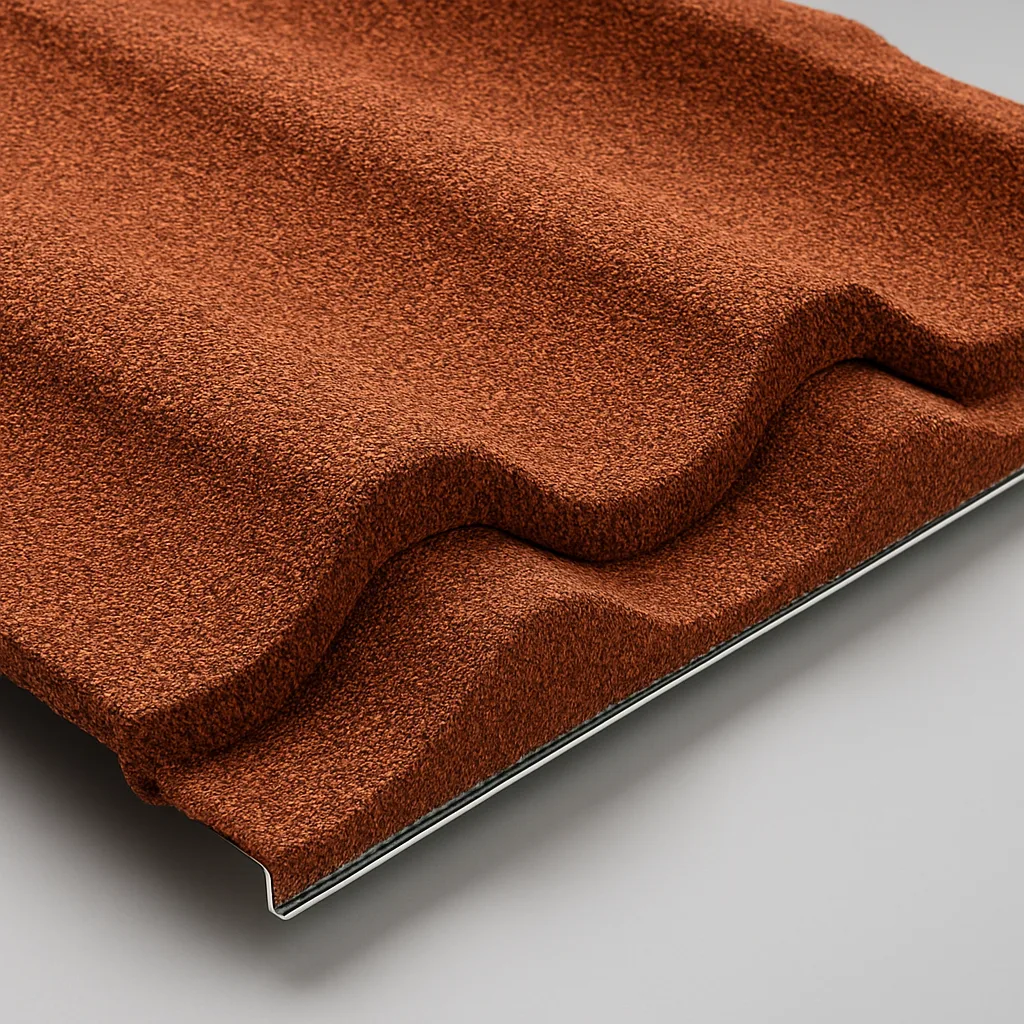 Stone coated metal tile cross-section
